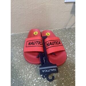 Nautica‎ Big Boy Youth Red And Black Sandal Slides Size 1